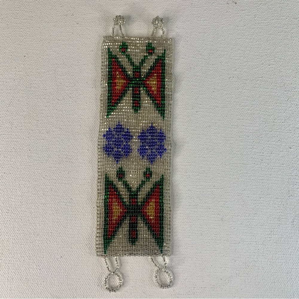Glass Seed Bead Butterfly Cuff Bracelet Handmade Huichol Native American Style - Picture 2 of 16